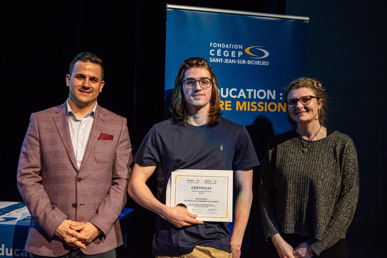 Nicolas David, mention honorable - offerte par la Fondation du Cégep Saint-Jean-sur-Richelieu